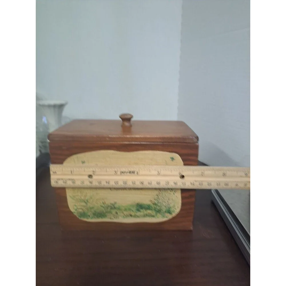 Vintage Wooden Recipe Box With Decoupaged Floral Living Things Poem